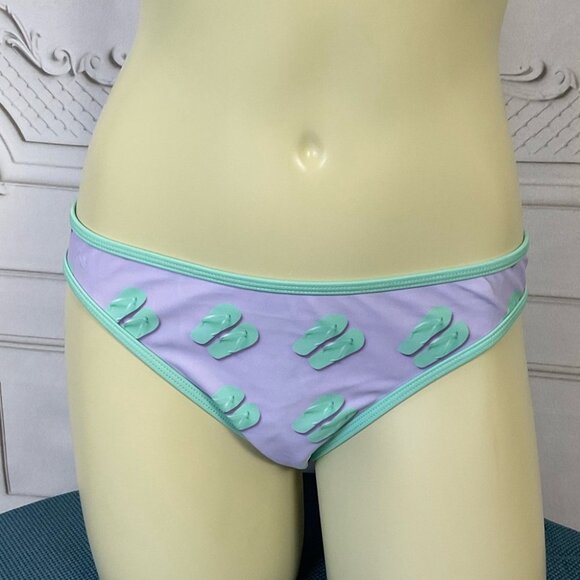 Undercurrent 2 Piece Triangle Top Swimsuit Purple Green Flip Flops Juniors Med - Picture 4 of 8